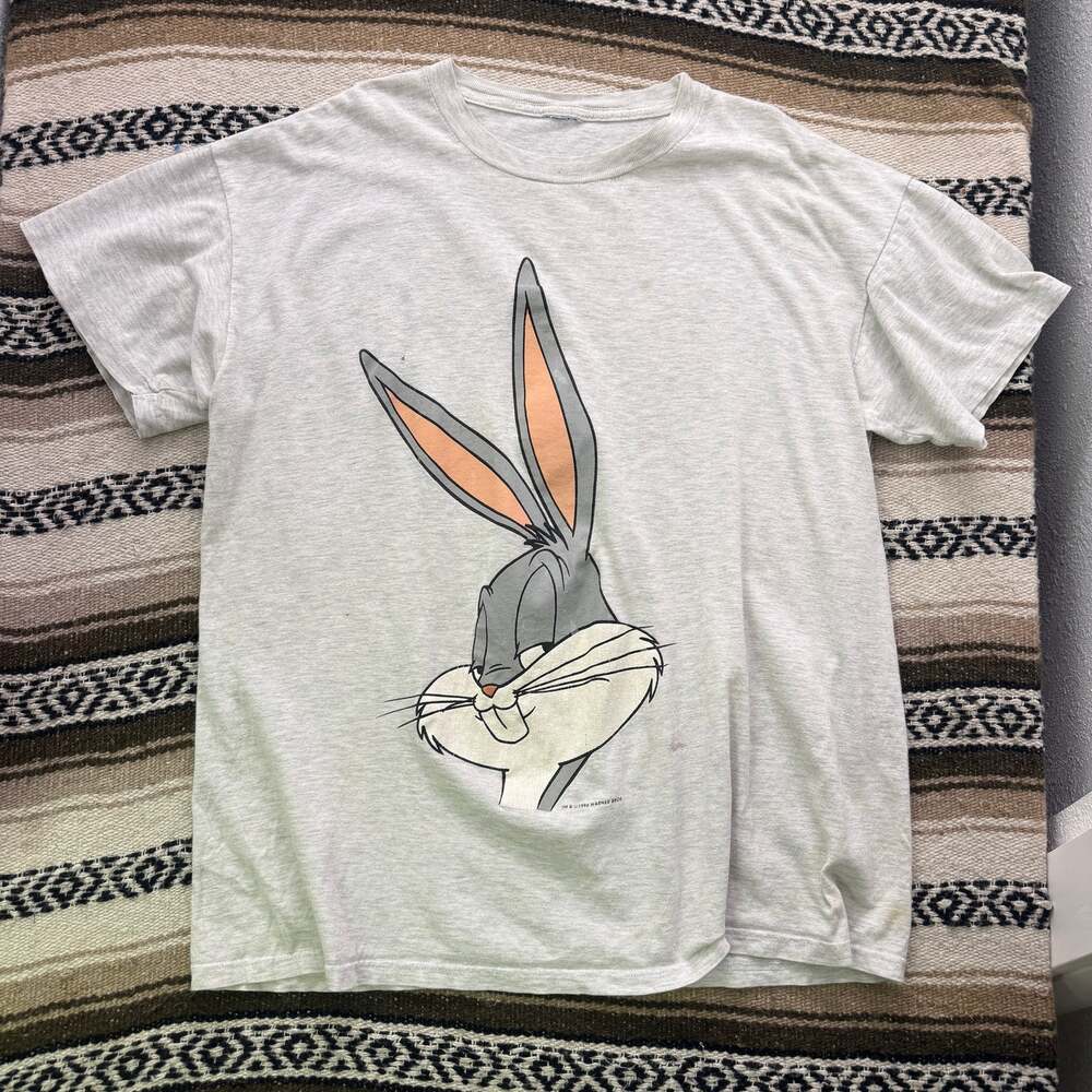 Vintage 90's Looney Tunes Bugs Bunny Gray Big Face Warner Bros. Tee Shirt Sz 2XL